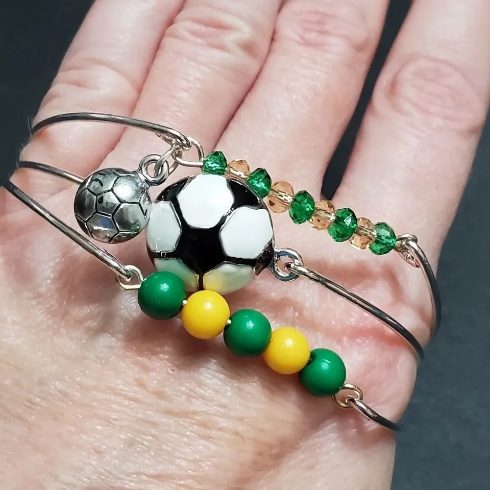 Child's silver tone soccer three piece bracelet 7